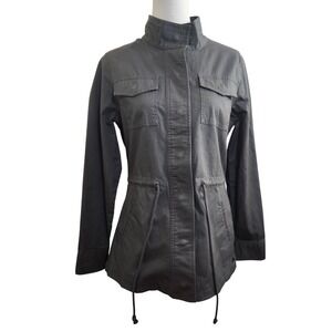 Pact + Womens Utility Safari Jacket Lightweight Gray Drawstring Waist Coat‎ Sz M